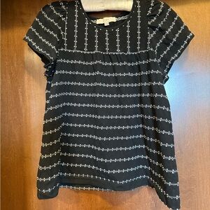 LOFT Black Short-Sleeve Beaded Stripe Blouse